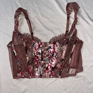 Floral Lace Bustier in Brown and Pink